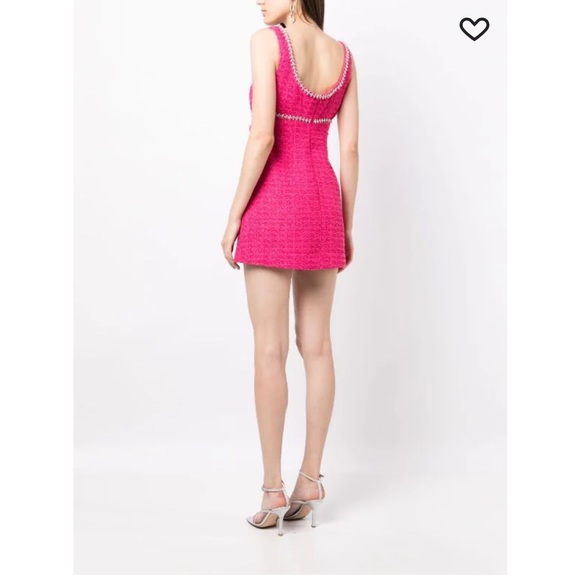 Self-Portrait Pink Round Neck Boucle Tweed Mini Dress with crystals 💖 - Picture 7 of 17
